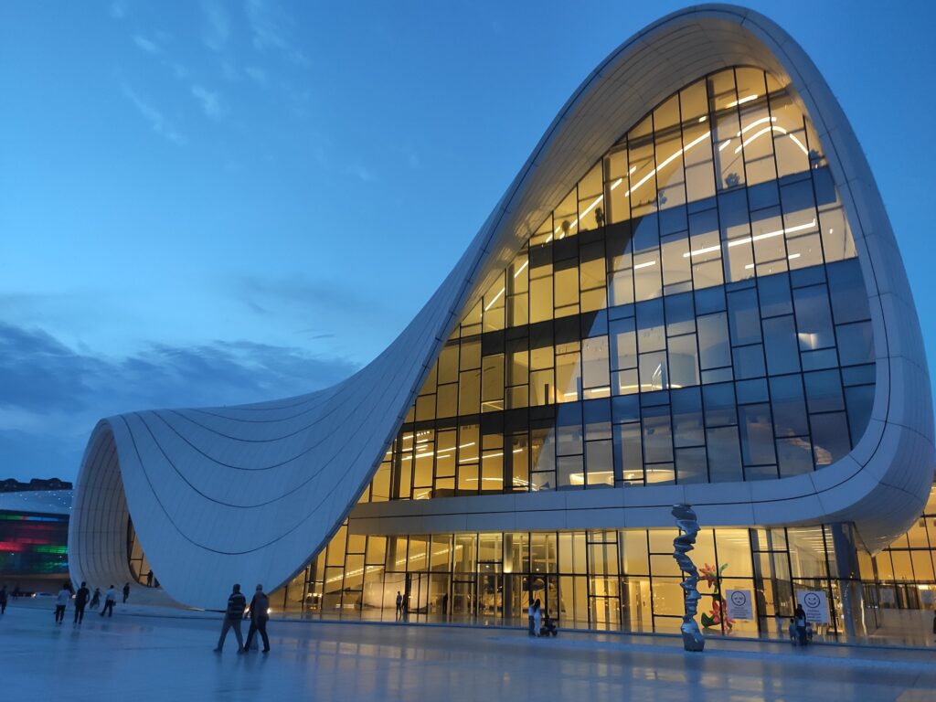 The Heydar Aliyev Center, a performing arts building located in Baku, Azerbaijan.