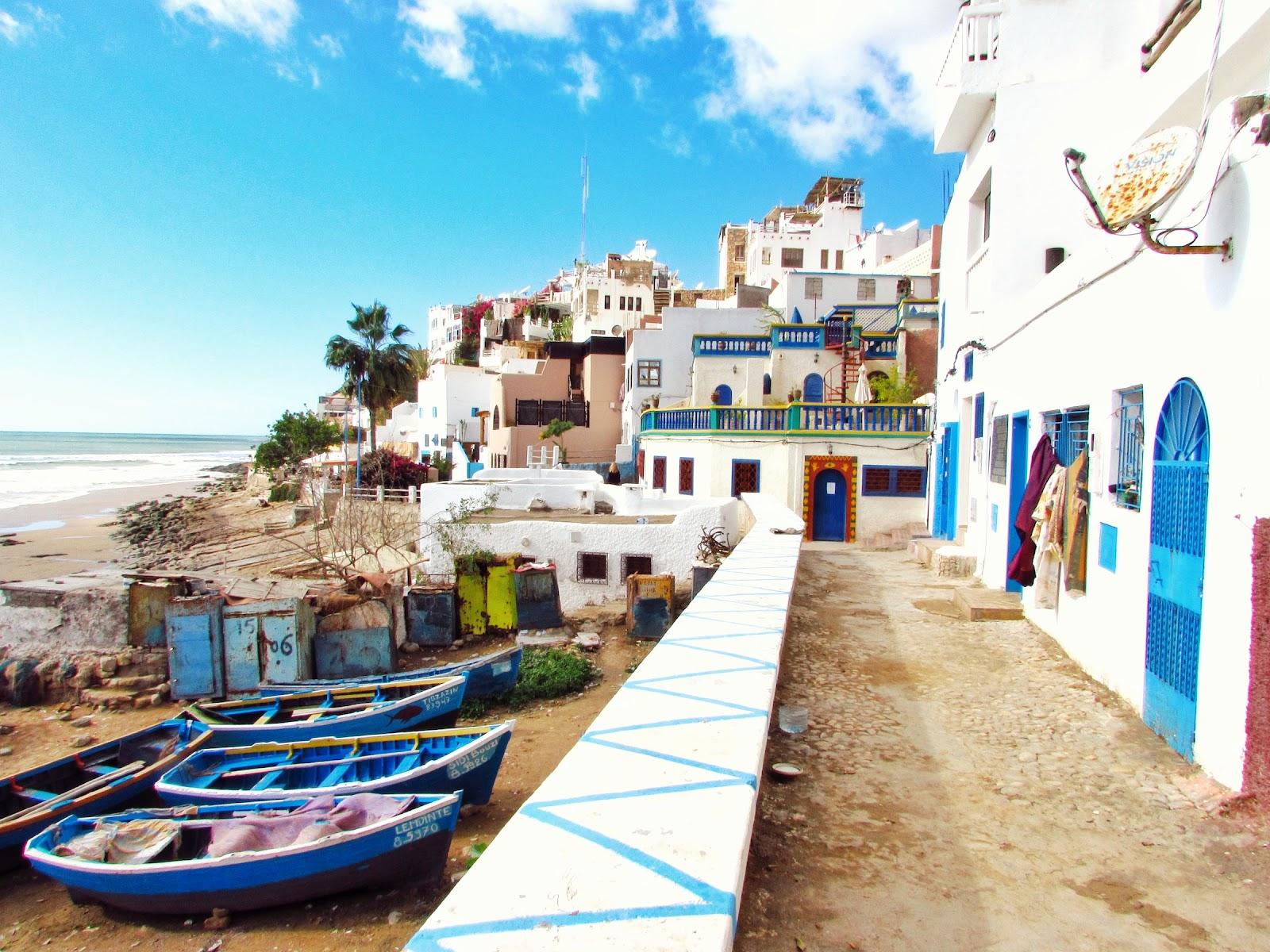 The small village of Taghazout located on the coast of the Atlantic Ocean in Morocco.