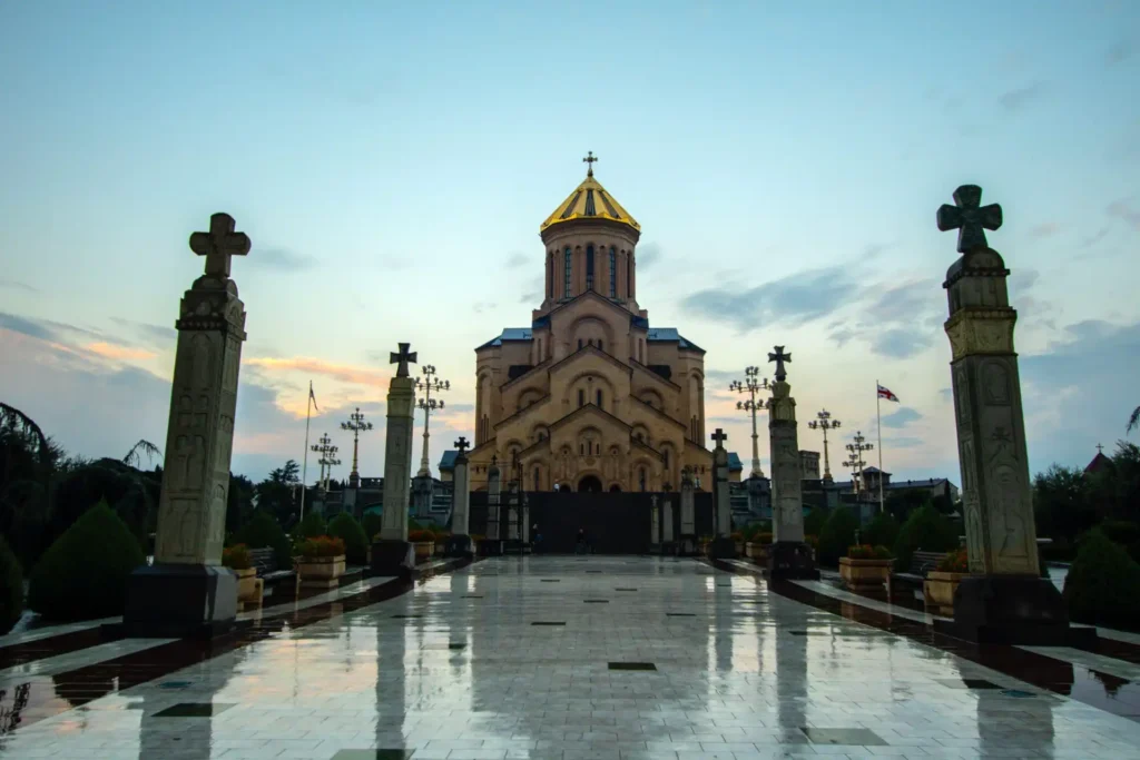 Cathedral in Tbilisi at sunset