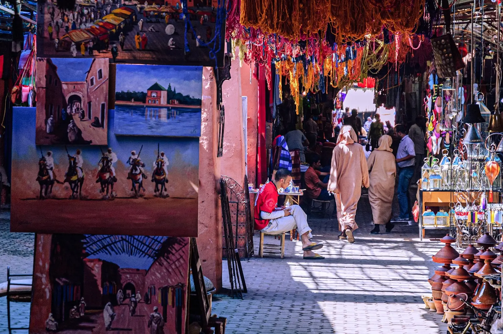 A colourful indoor marketplace in Morocco