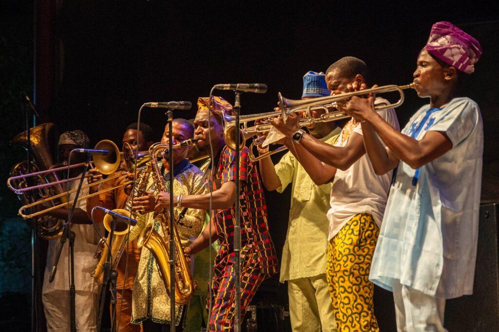 A brass band performs at a Lagos concert