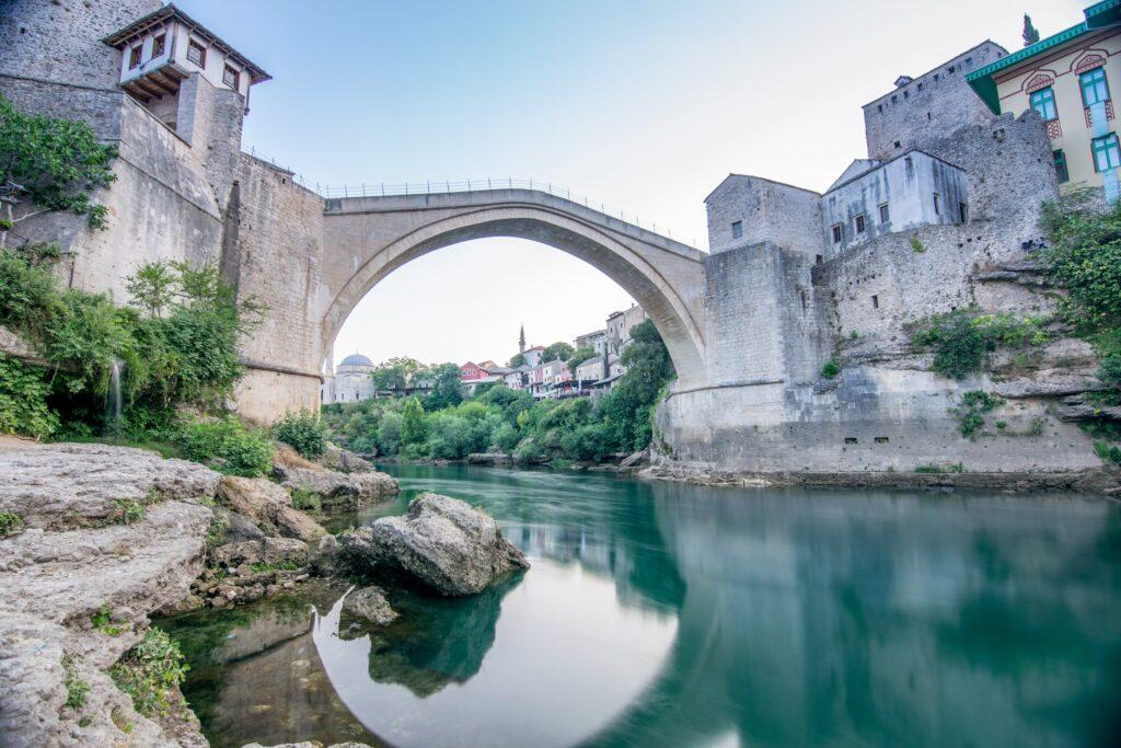 The Mostar Old Bridge in the the city of Mostar in Bosnia and Herzegovina.