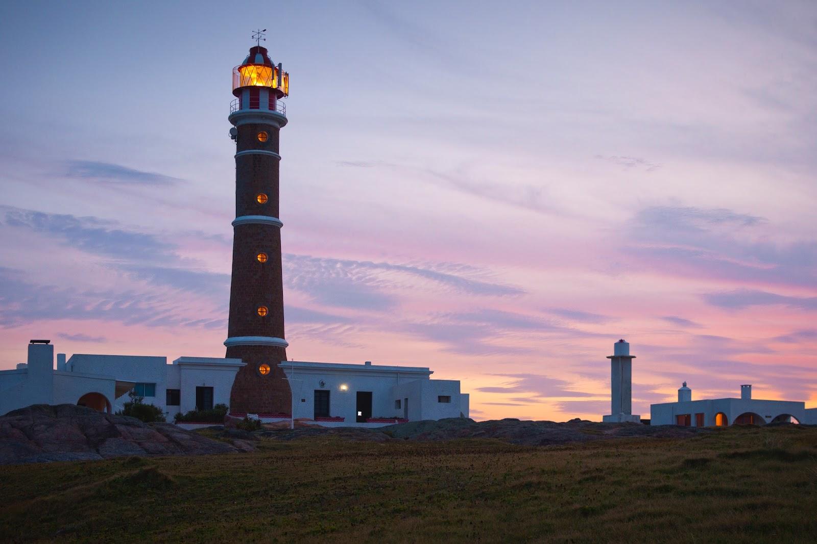 A Uruguayan light house at sun set.