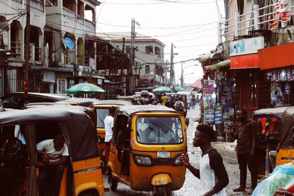 Rickshaws in the street, Osogbo market, Nigeria