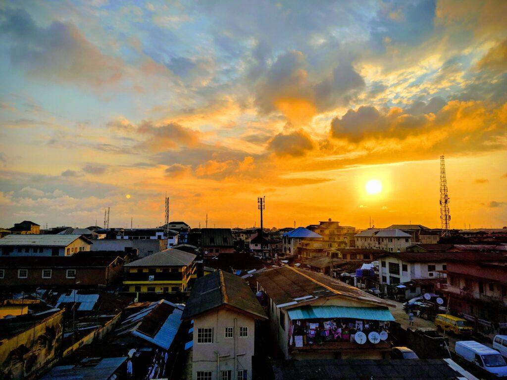Sunset over city of Lagos, Nigeria