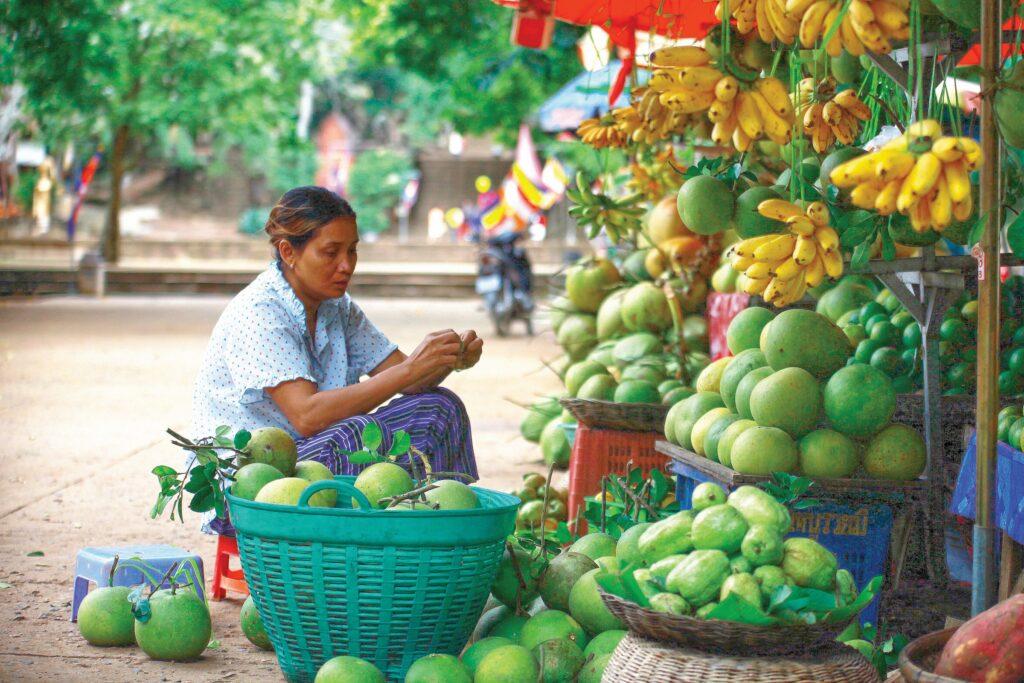 A women sells mangos at a market