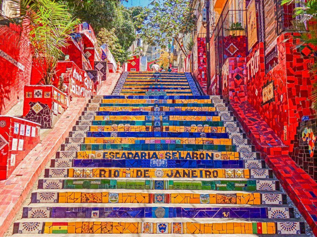 A a set of world-famous steps in Rio de Janeiro,  locally known as the 'Lapa Steps' or Escadaria Selarón.