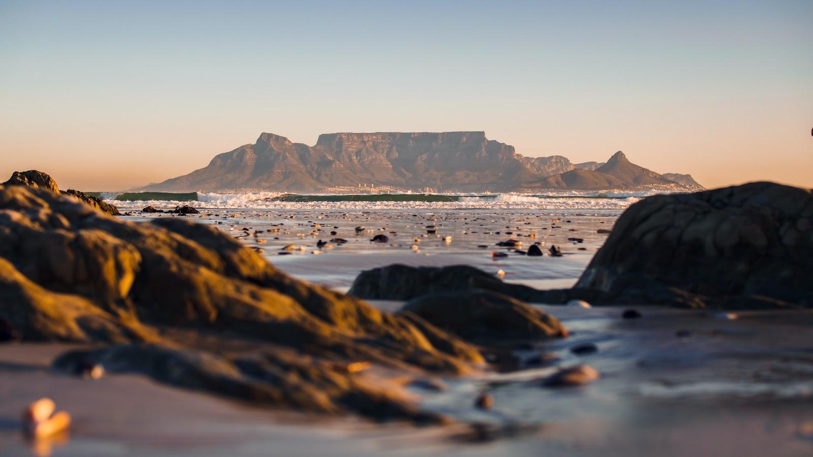 A beach and mountain in South Africa.