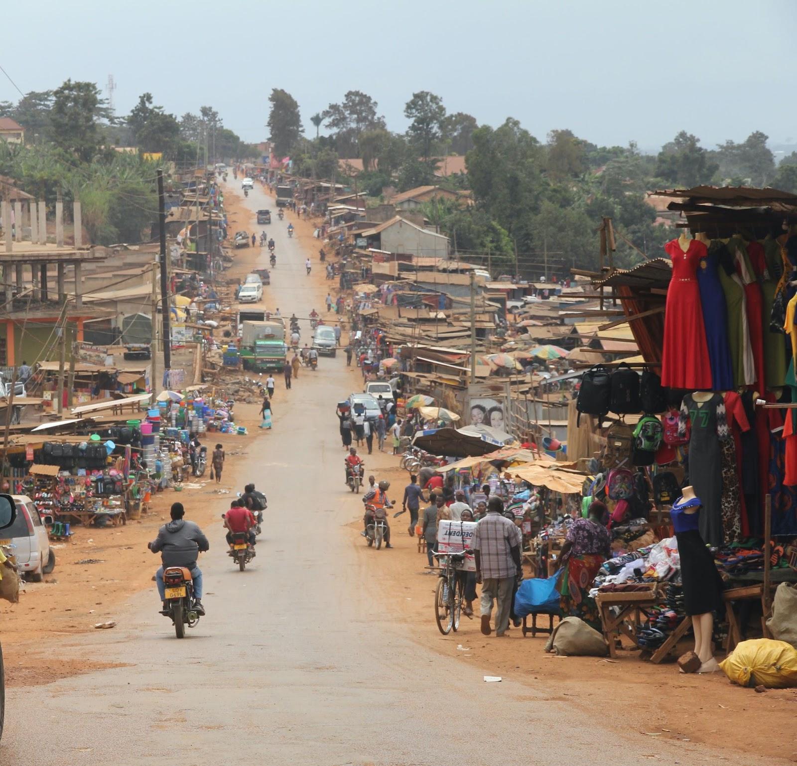 A busy market road in Uganda.