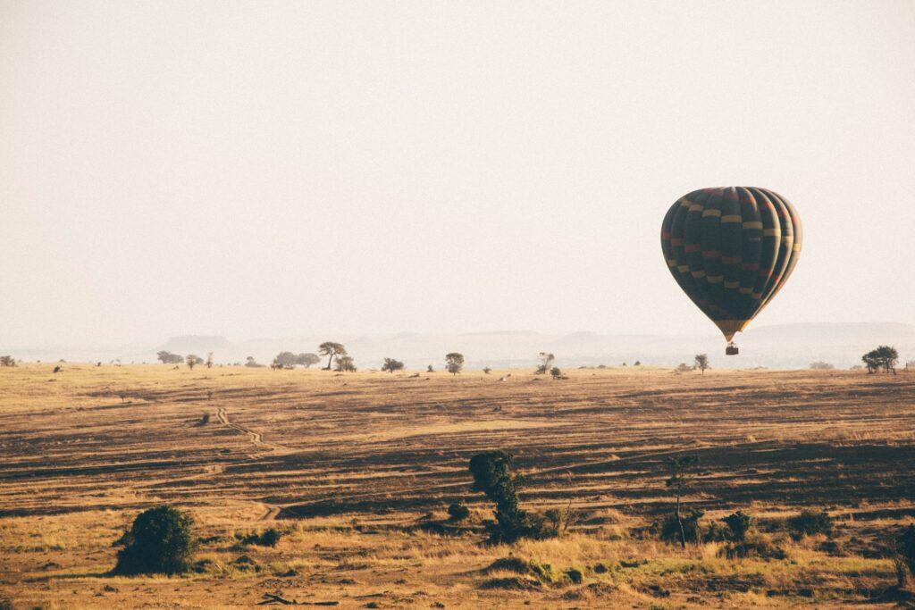 A hot air balloon soaring above the Serengeti