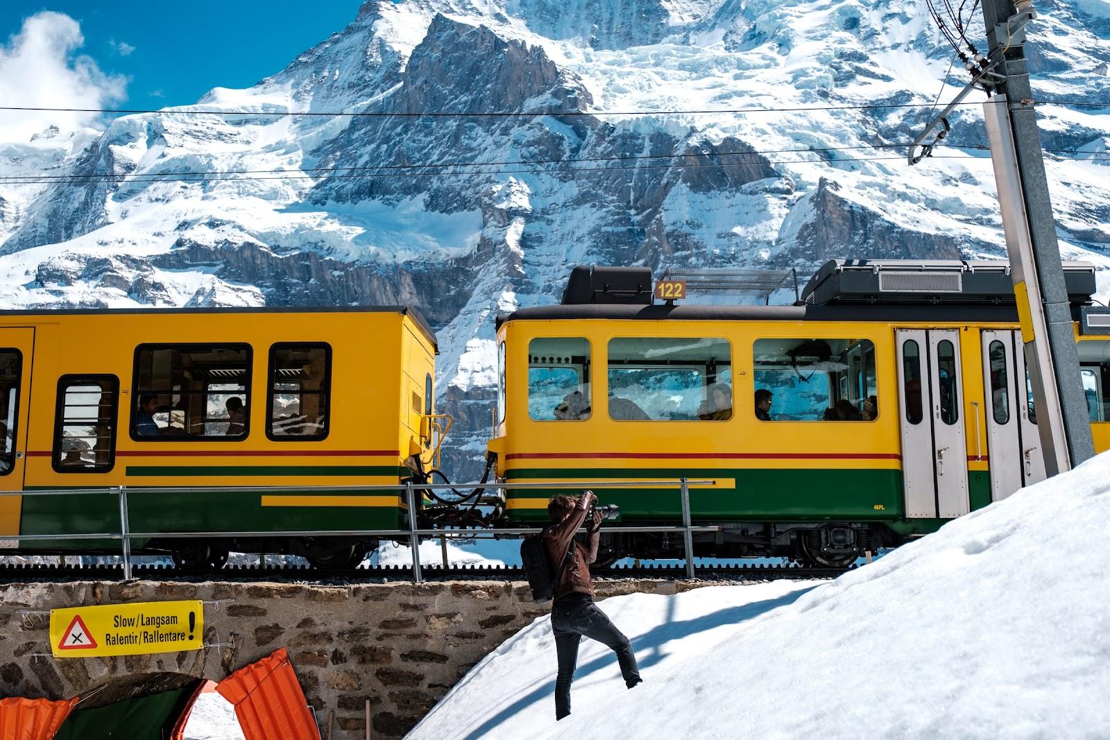 A mountain train on the Swiss alps