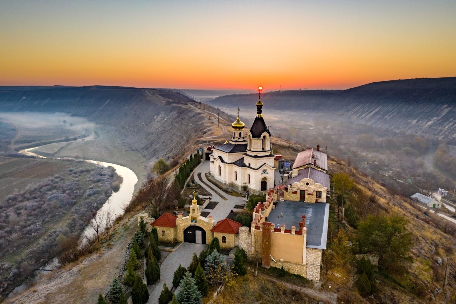 Old Orhei Monastery at sunrise in Moldova Republic