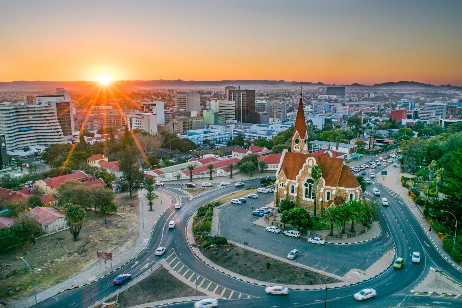 Aerial View of Namibia's Capital at Sunset - Windhoek, Namibia