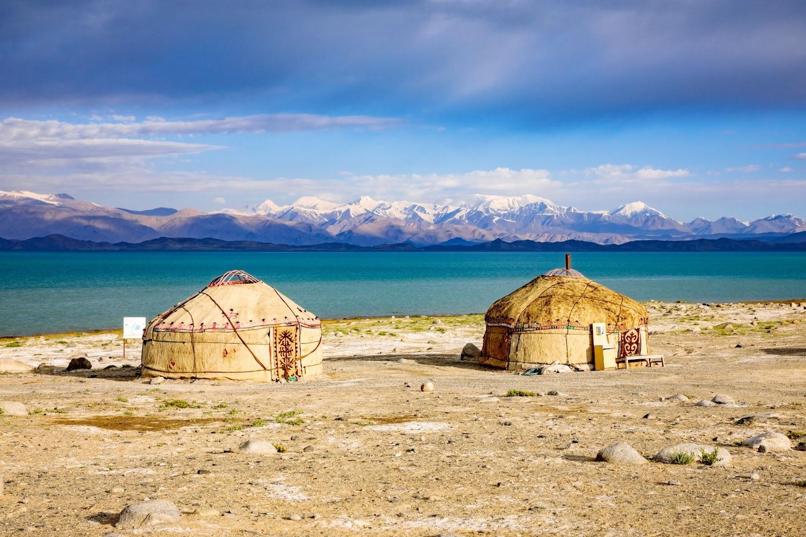 Traditional national Tajik yurt. Karakol Lake, Tajikistan.