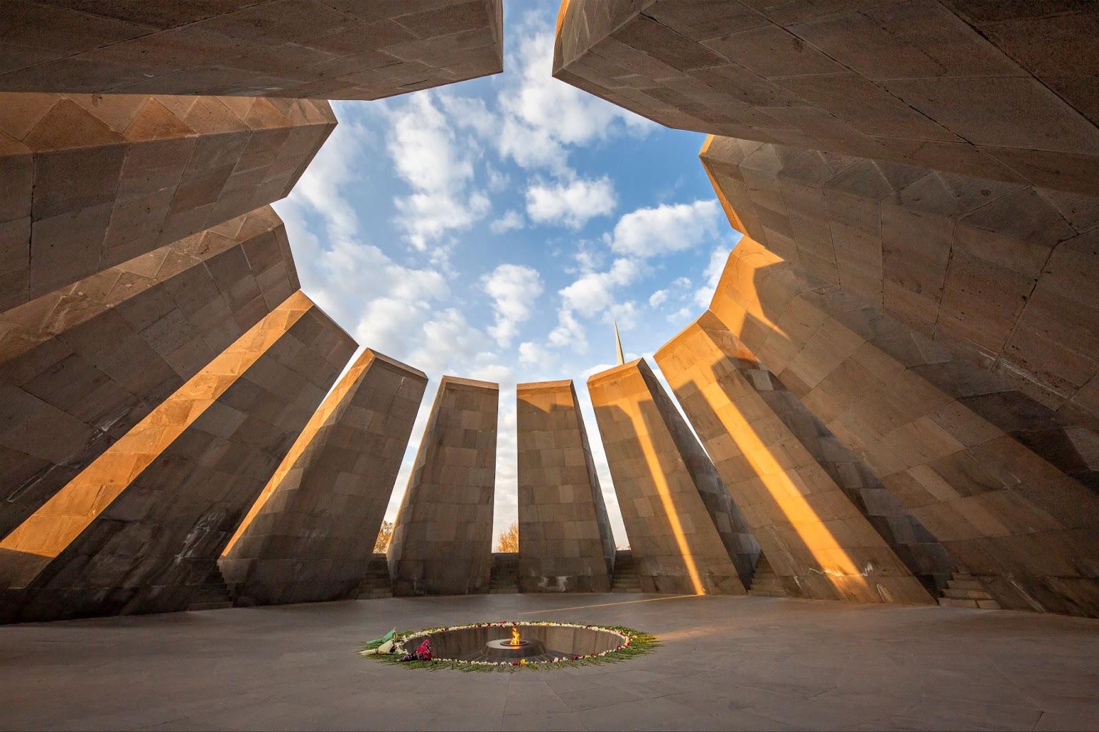 Armenian genocide memorial and its eternal flame, in Yerevan, Armenia.
