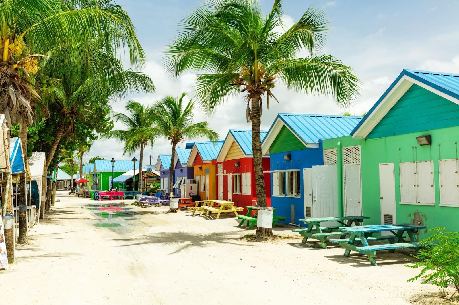 Colourful houses on the tropical island of Barbados in the East Carribean