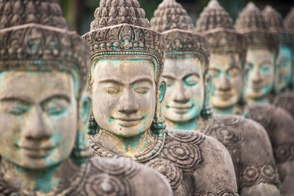 Vishnu statues at Wat Thmei in Siem Reap Cambodia.