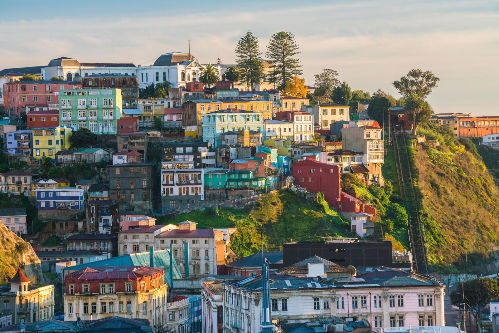 Colourful buildings of the UNESCO World Heritage city of Valparaiso, Chile