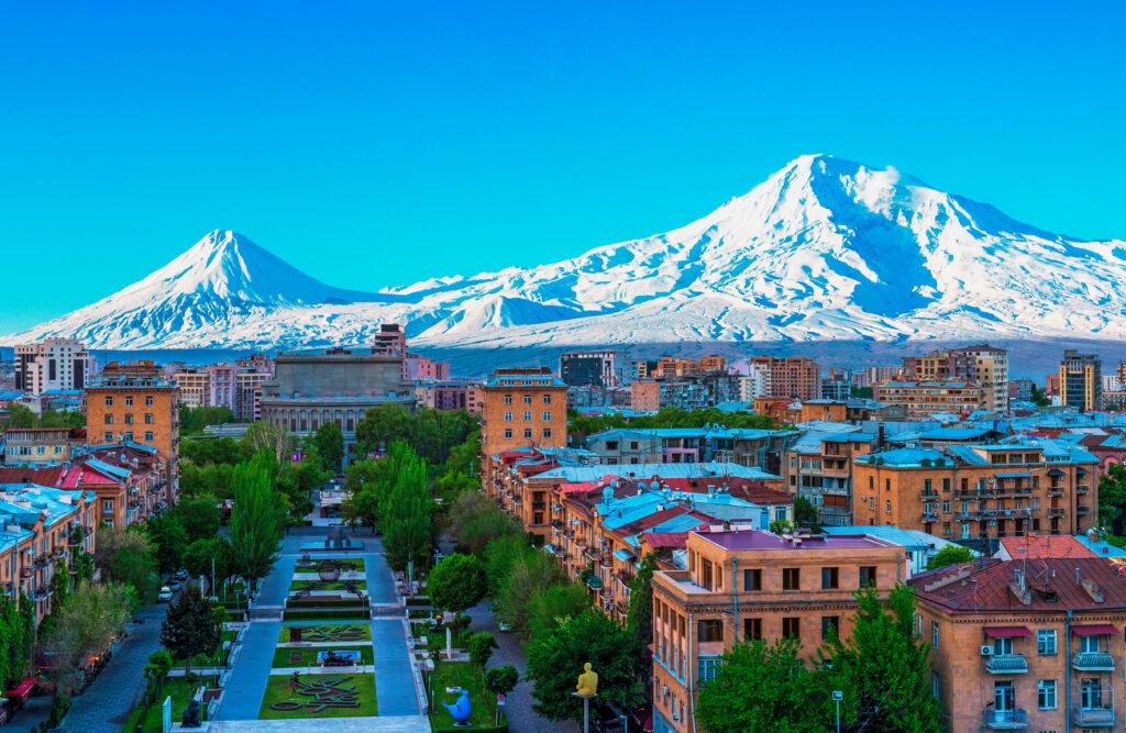 view of mountain Ararat and Yerevan city.