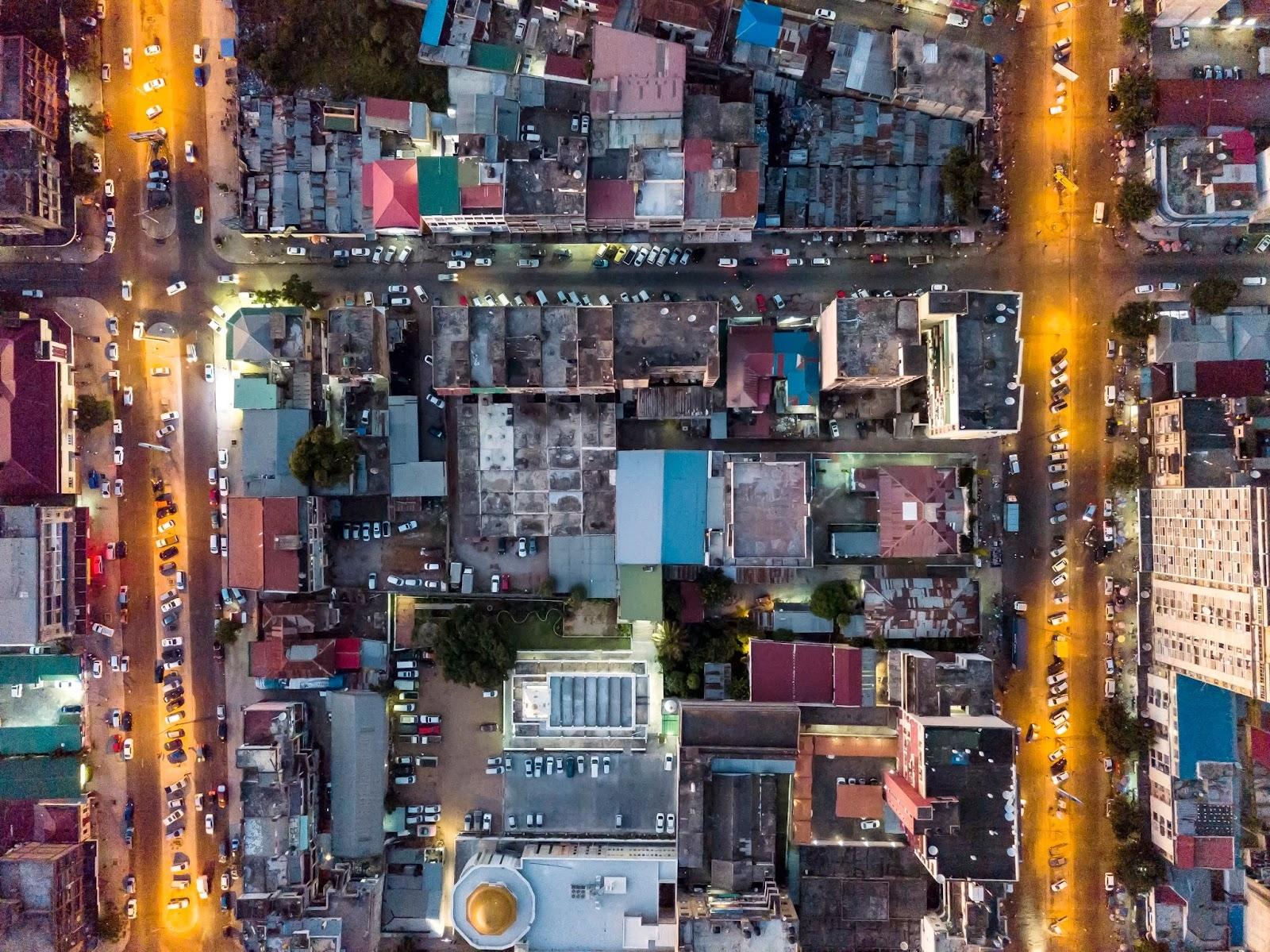 Streets of Maputo from above. Capital city of Mozambique, Africa