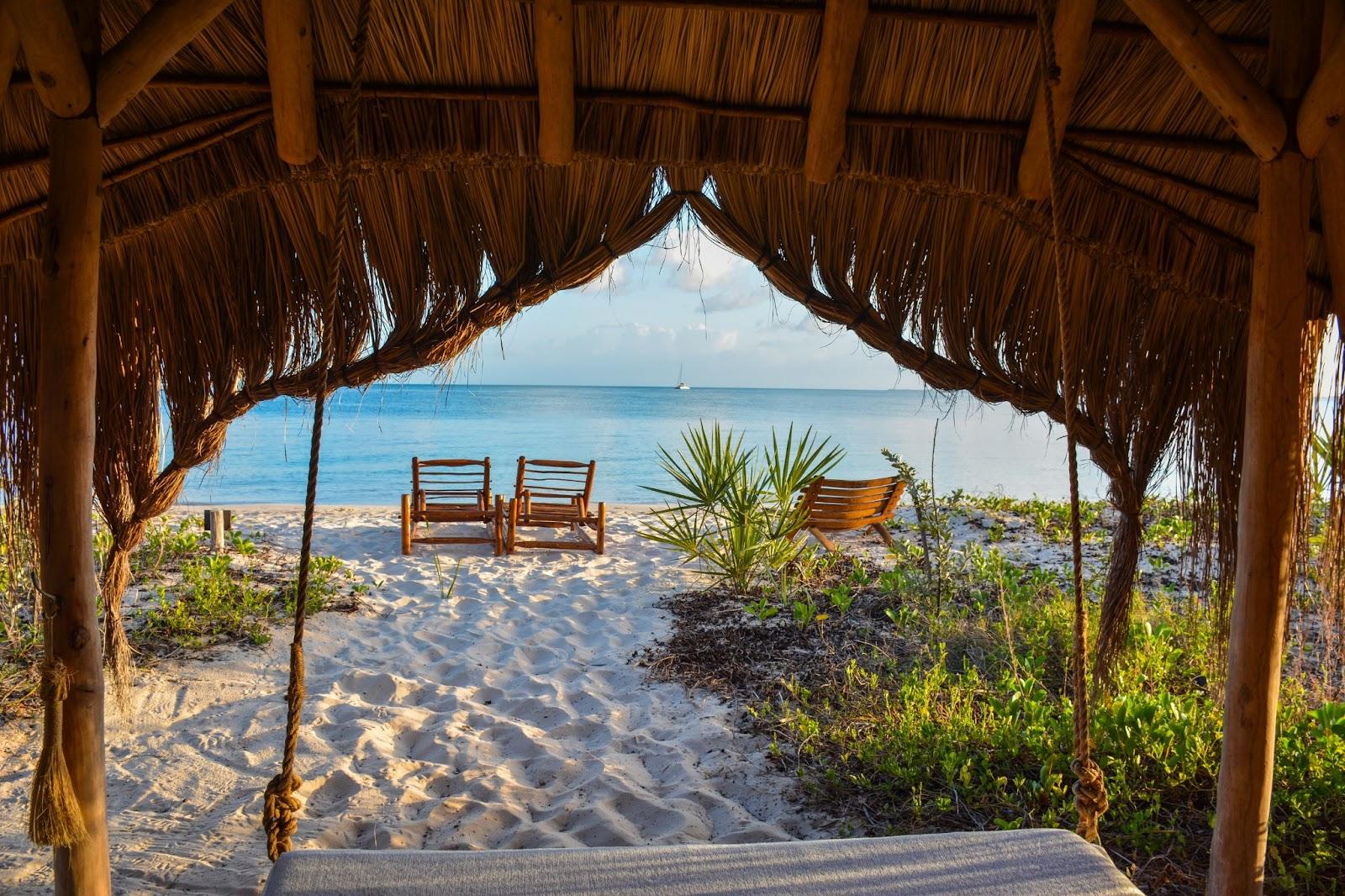 Looking out to sea from an idyllic sun bed on the paradise island of Benguerra Island off Mozambique coast