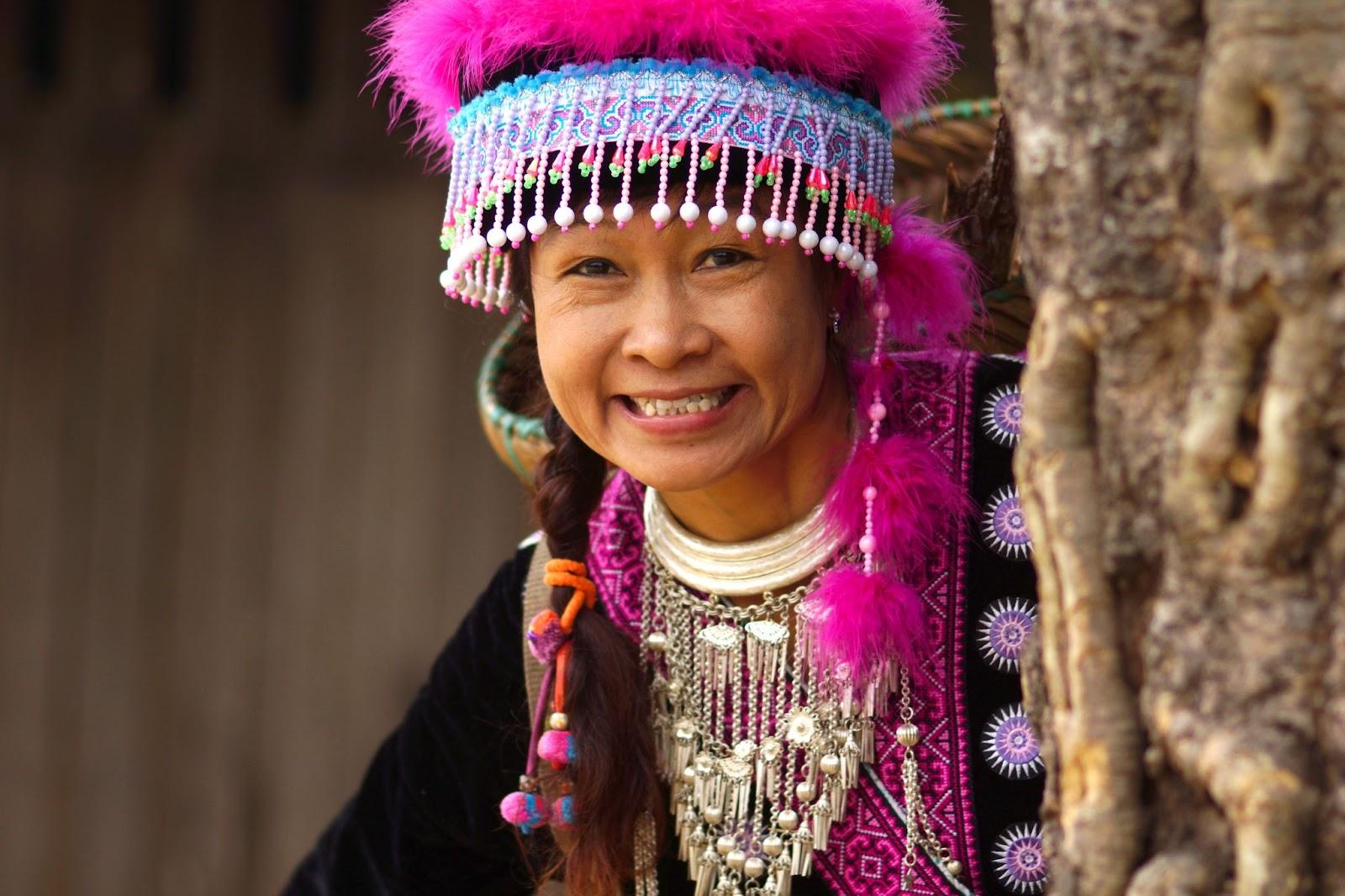 hmong hilltribe woman in beautiful costume dress Laos