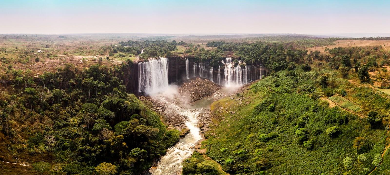 Panoramic aerial shot of Kalandula waterfalls Angola