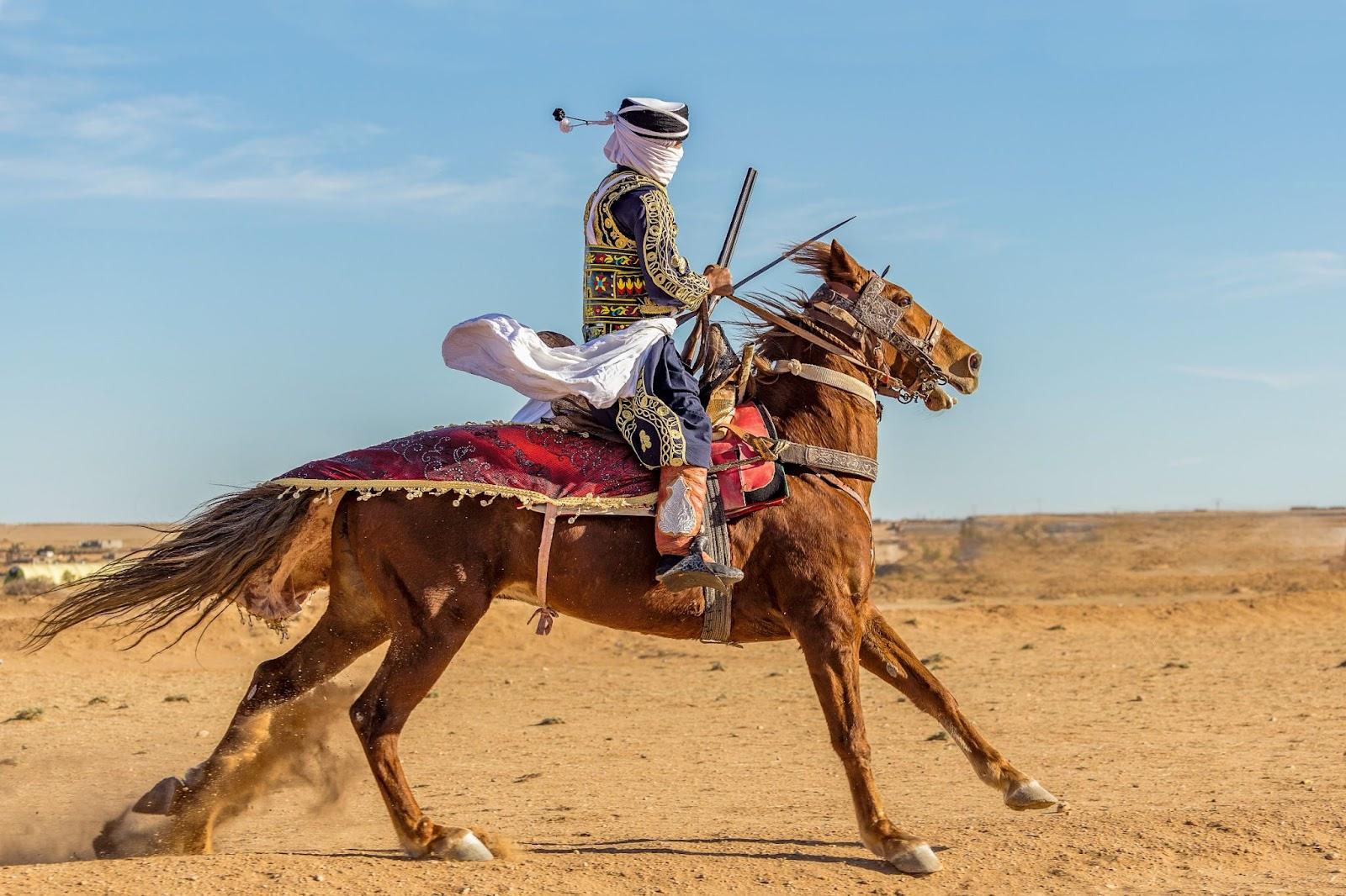 Fantasia is a traditional exhibition of horsemanship performed during cultural events in northern African region