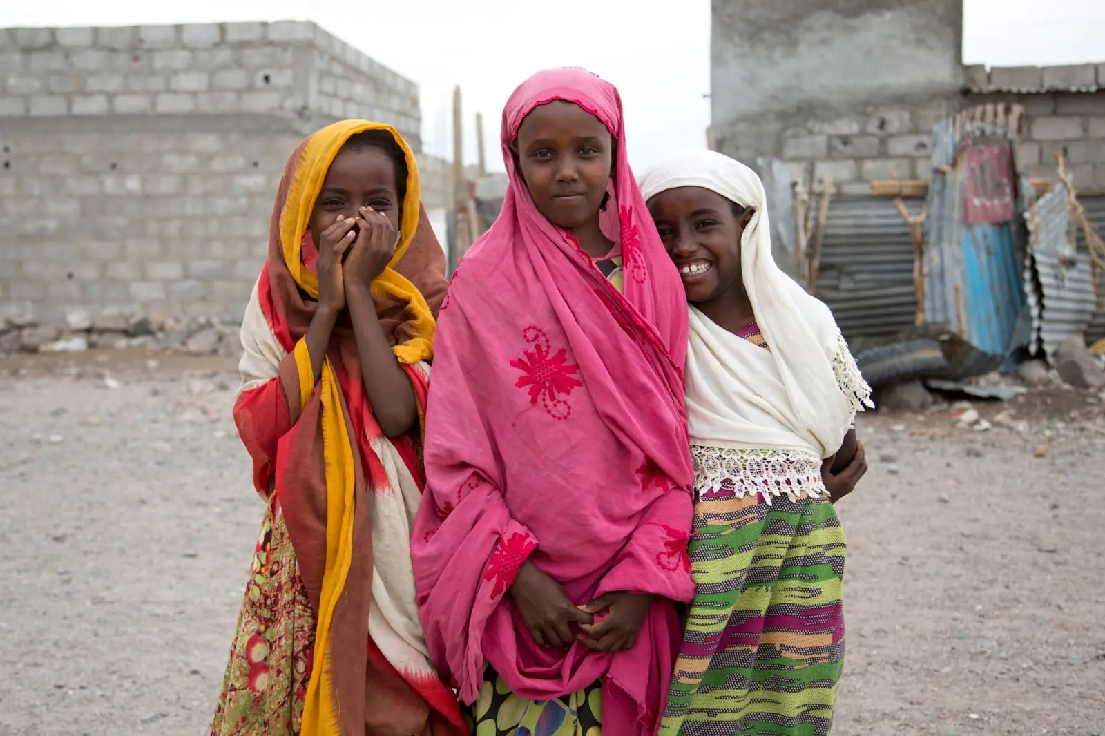 Djiboutian kids friends smiling and looking at the camera