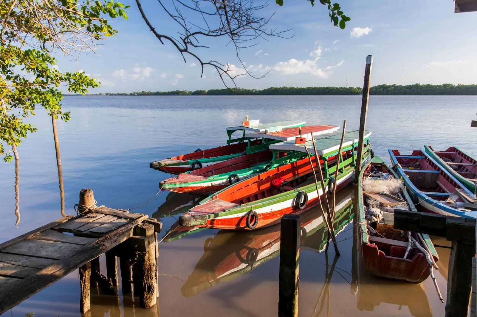Colorful traditional boats on the Suriname river, Suriname