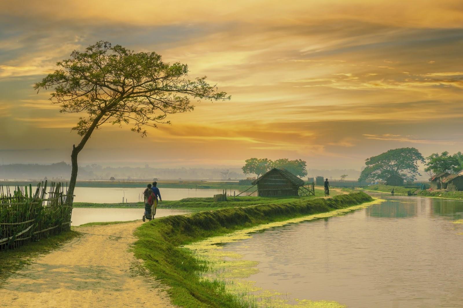 village in Bangladesh during sunset