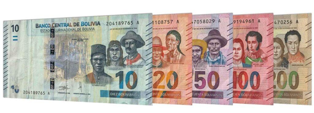 Current Bolivian bolivianos banknote series.