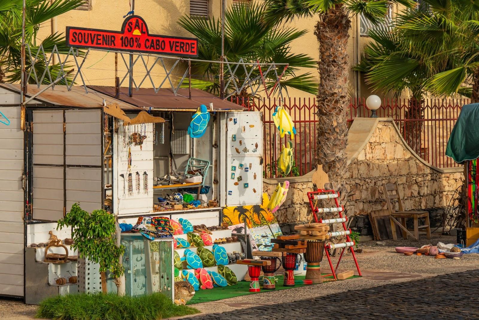 Santa Maria, Sal Island - Cape Verde. The promenade of Santa Maria with souvenir shops