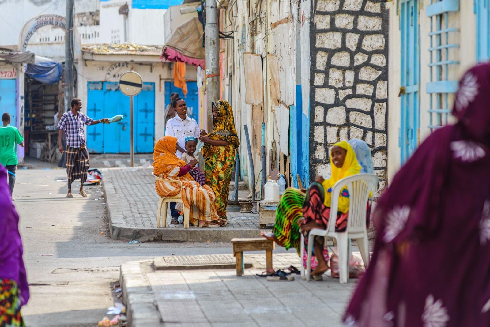 Locals on a street in downtown Djibouti.