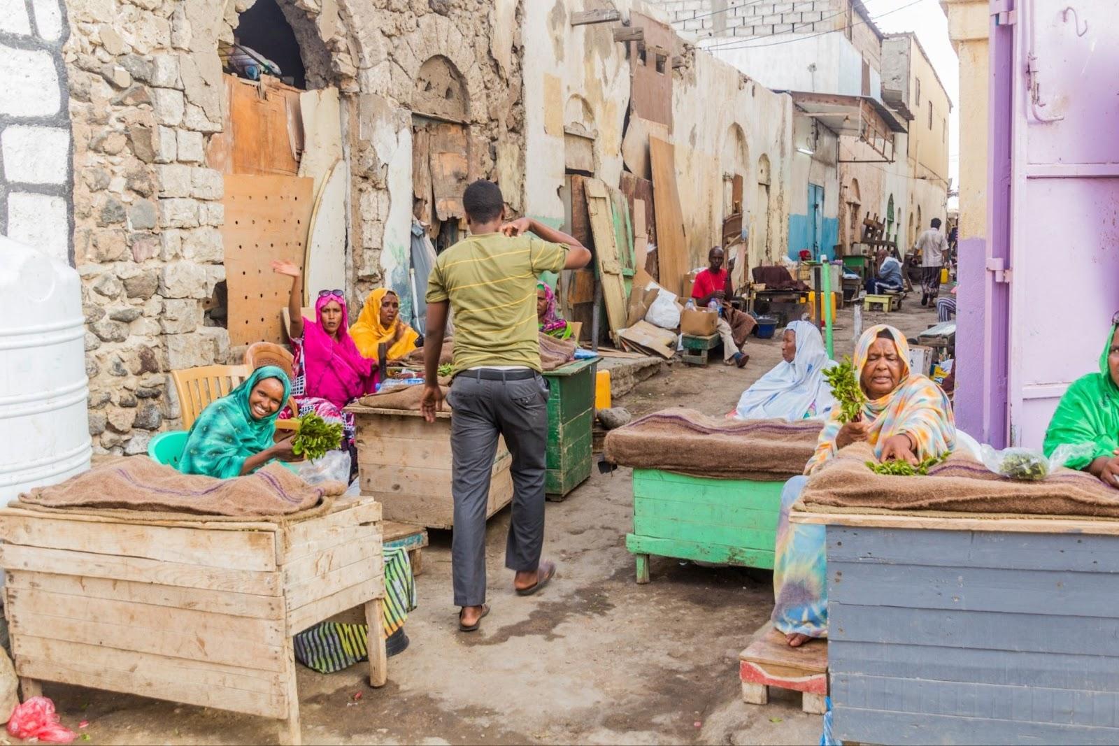 Khat leaves sellers in Djibouti, capital of Djibouti