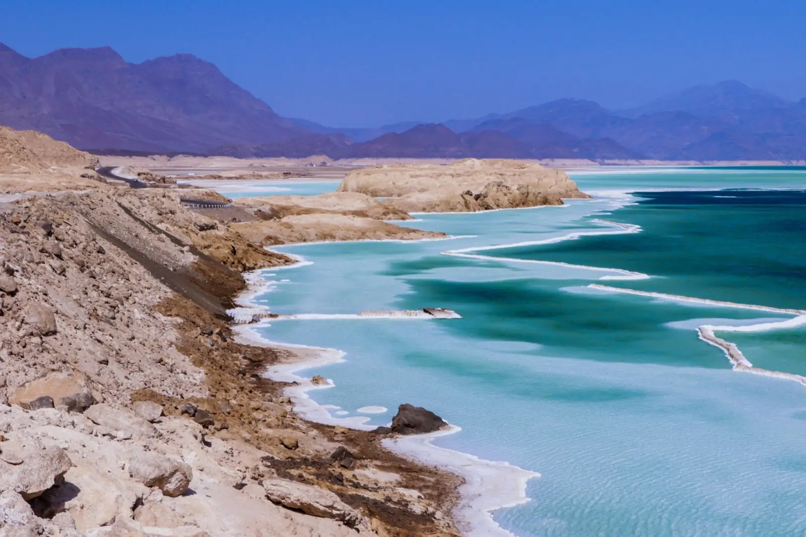 Salty Coastline of the Blue Lake Assal, Djibouti