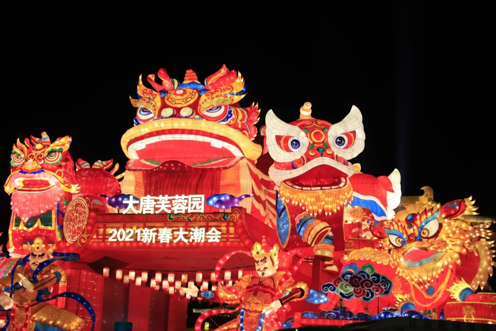 the Dayan Pagoda and the City that Never Lives of the Tang Dynasty in Xi illuminated to celebrate the Chinese New Year.