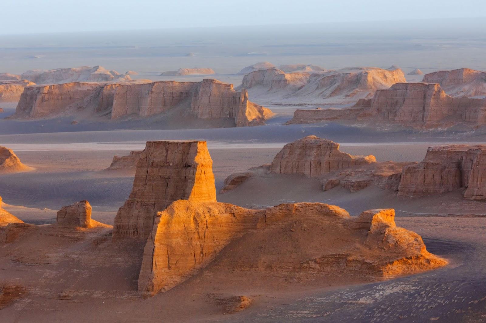 Sand towers of Kaluts in the Dasht-e-Lut desert. Iran