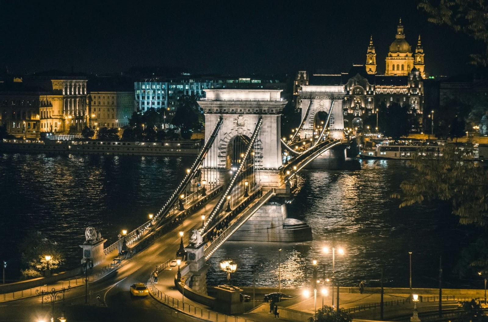 city, and arch in Budapest, Hungary 