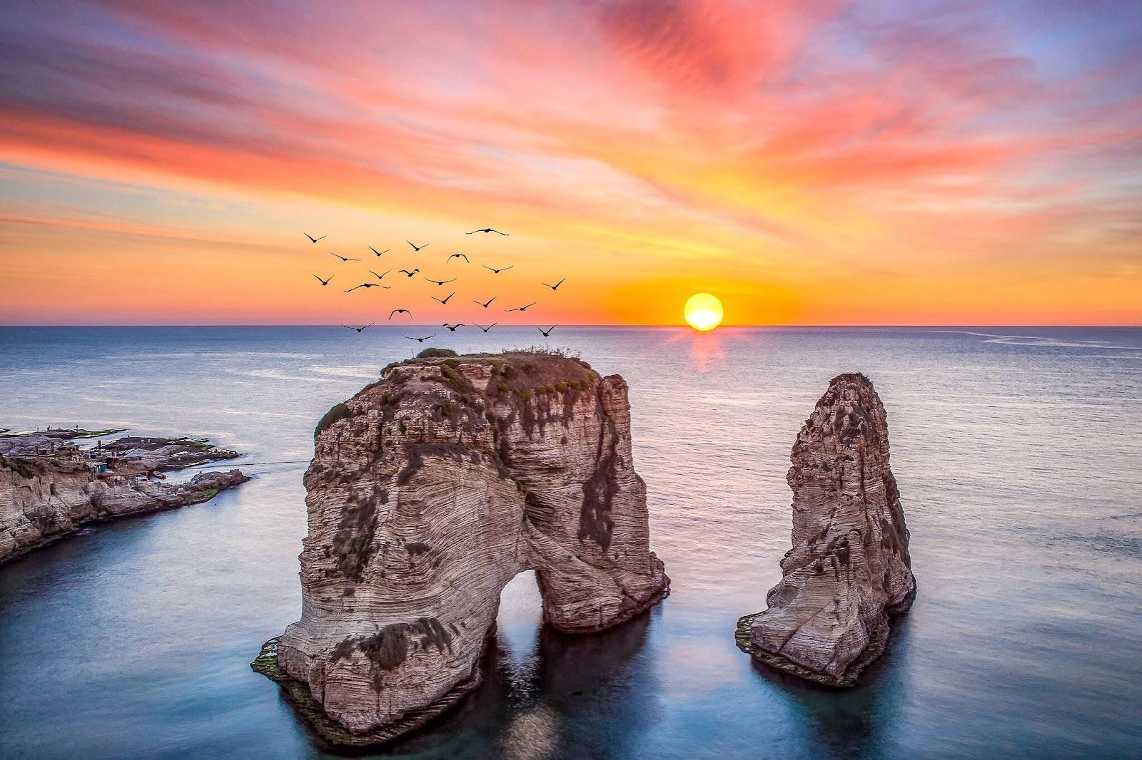 Rouche Sunset In Beirut Lebanon