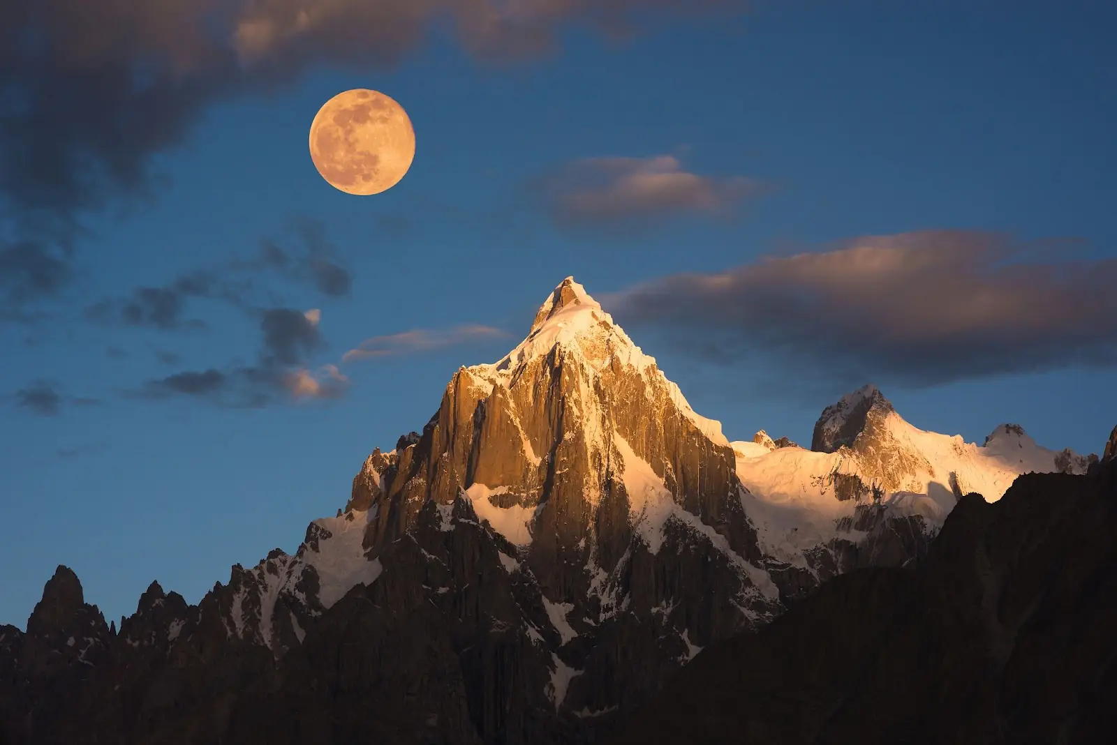 Morning sunrise over Paiyu peak in Karakoram mountain range of Pakistan