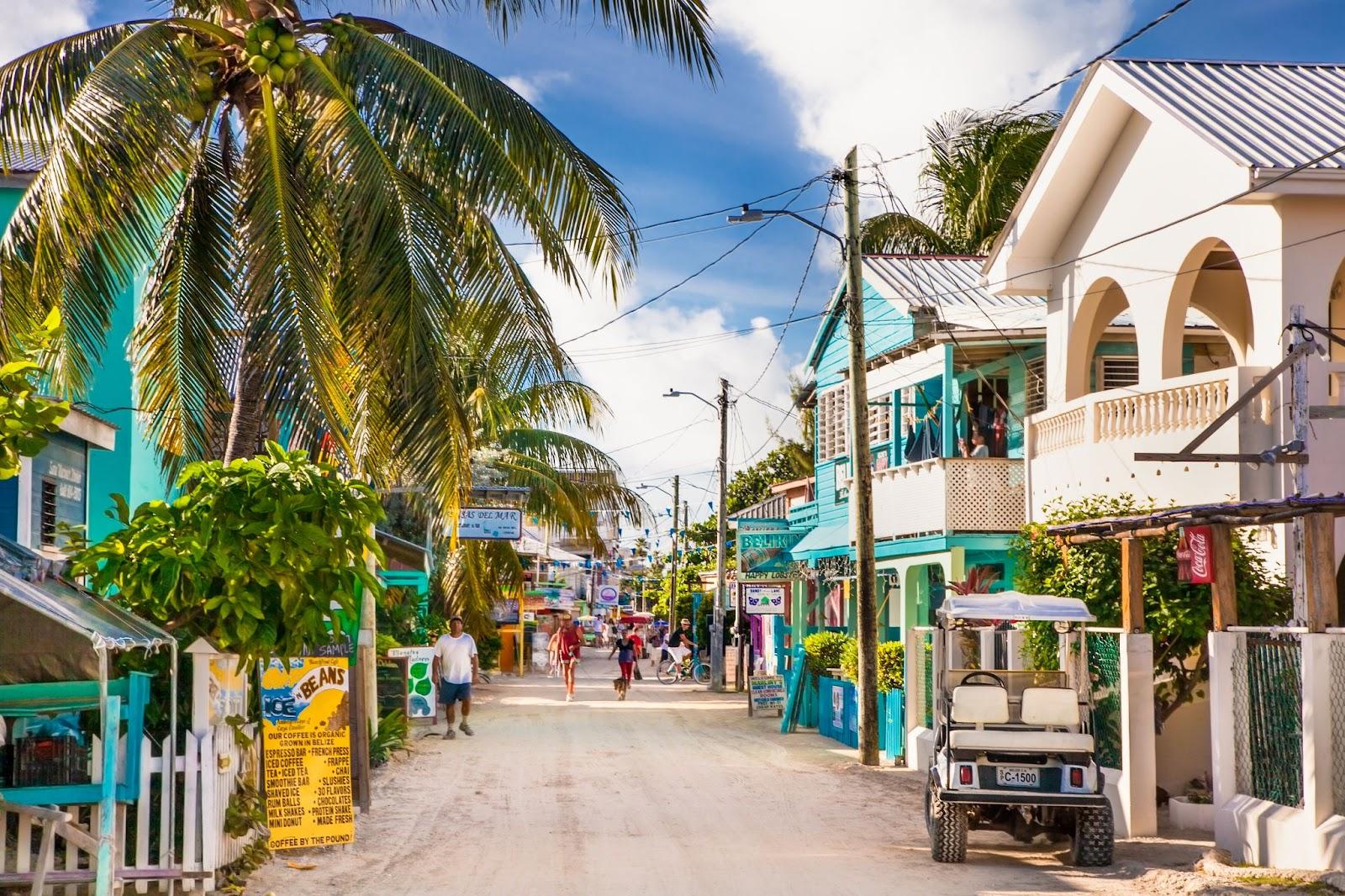 Playa Asuncion street at Caye Caulker island Belize