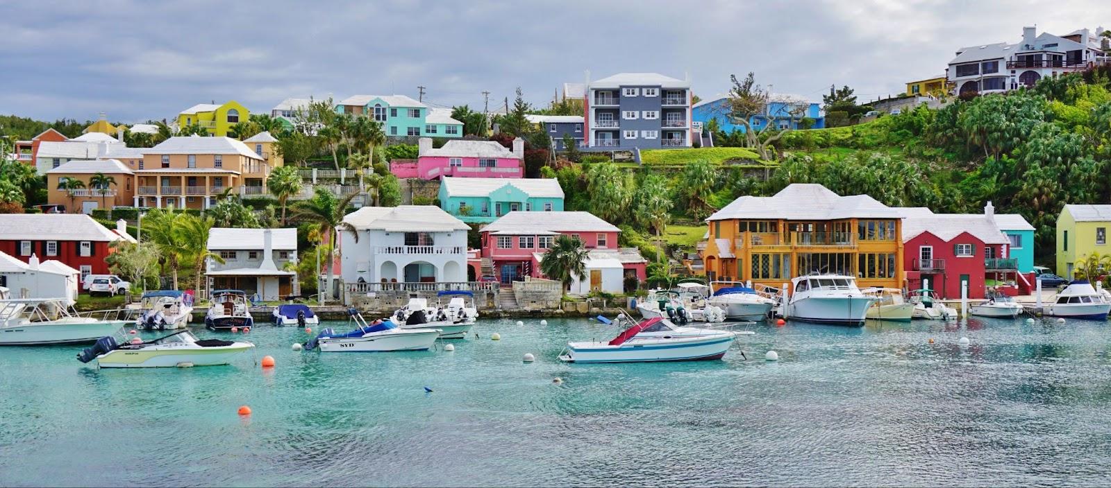 The colorful village of Flatts, in the British Overseas Territory of Bermuda, is built around the Harrington Sound lagoon and the Flatts inlet
