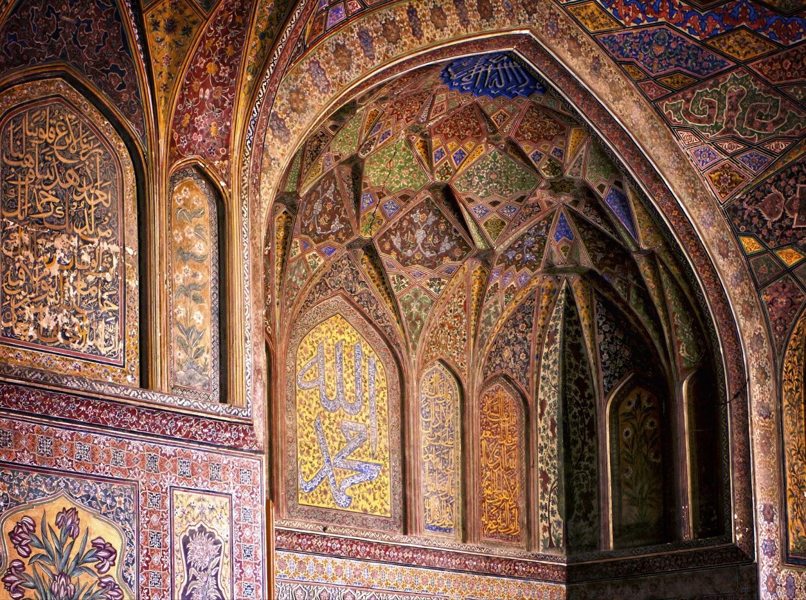 Filigree interior wall of ancient Wazir Khan Mosque, Lahore, Pakistan