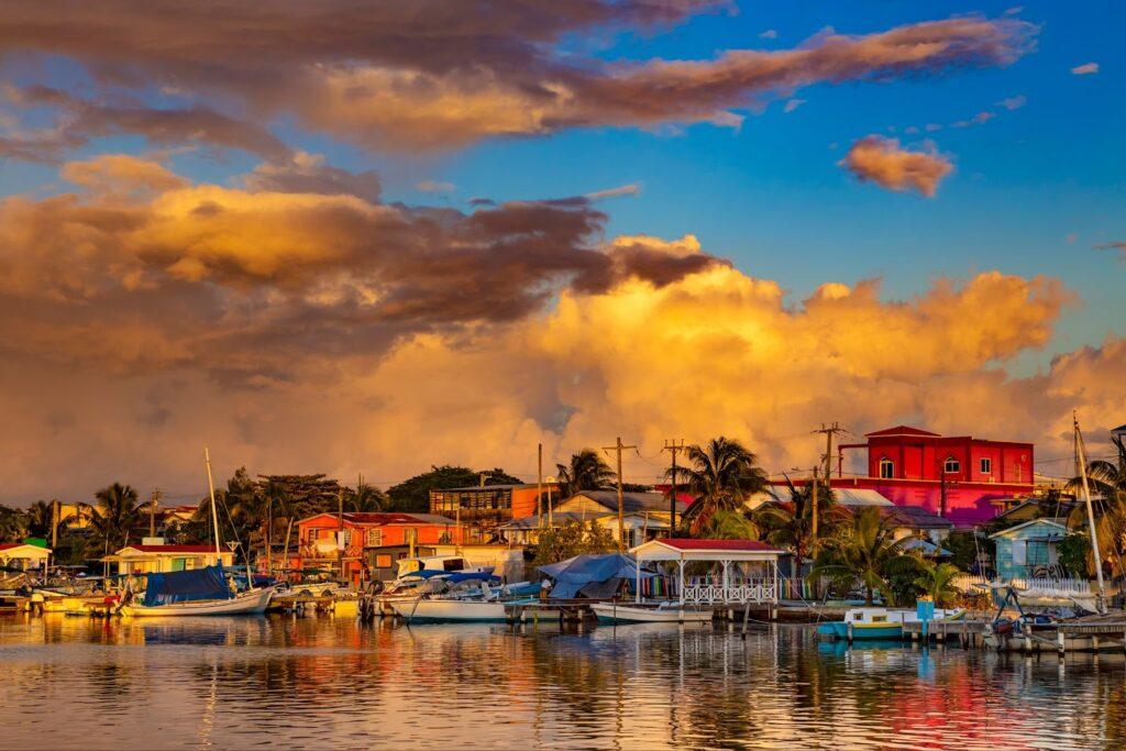 Belize. Sunset on San Pedro Town, Ambergris Caye Island