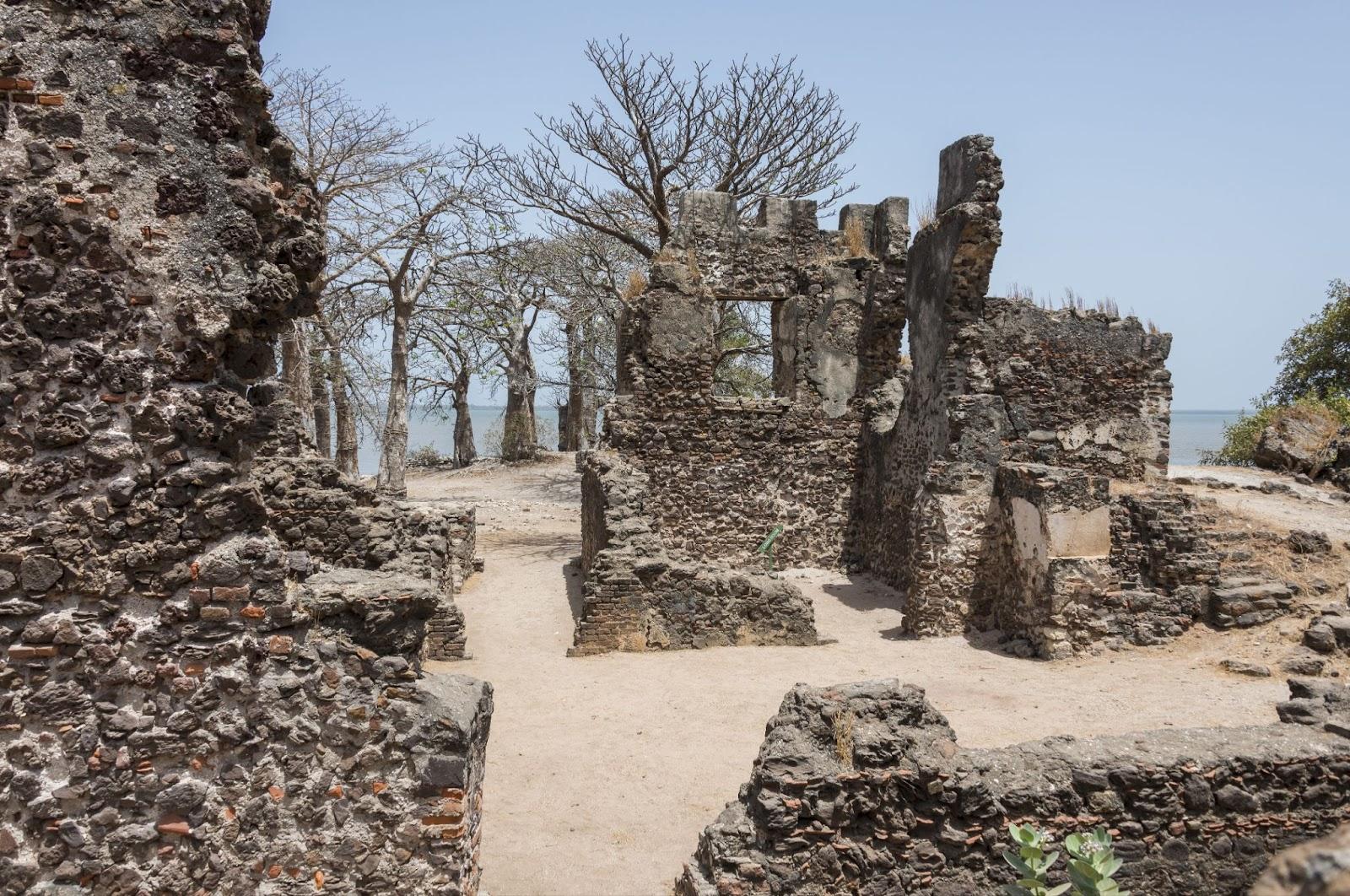 View of the ruined walls of the old fort, on James Island, on the Gambia river, West Africa