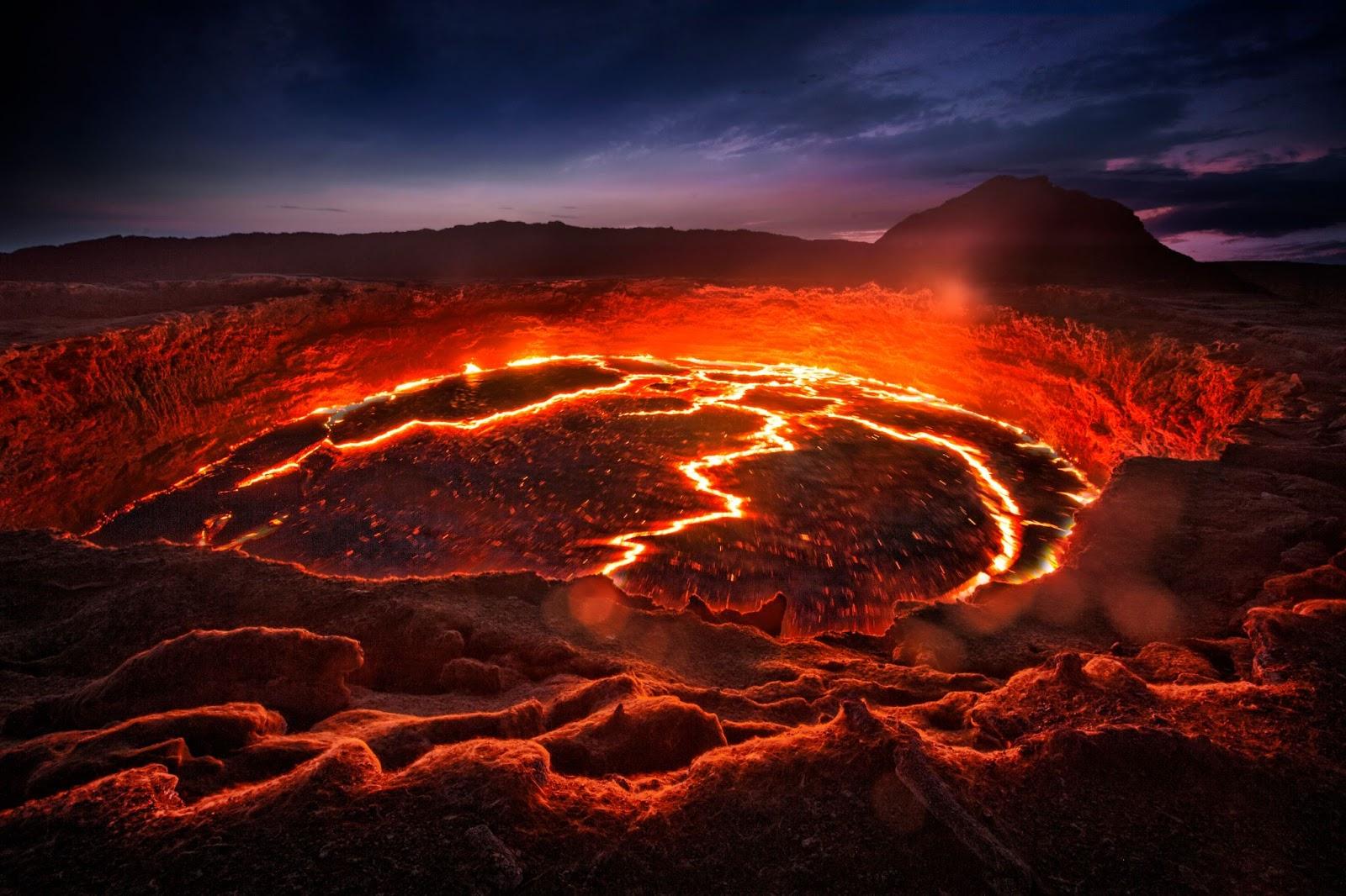 Lava lake in the Erta Ale volcano. Danakil depression, Ethiopia