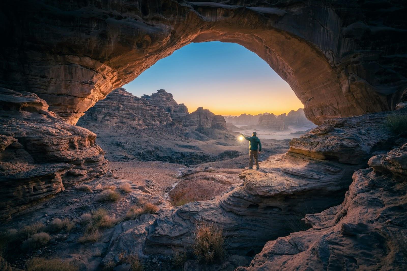 Natural rock bridge in the Hisma Desert – NEOM, Saudi Arabia
