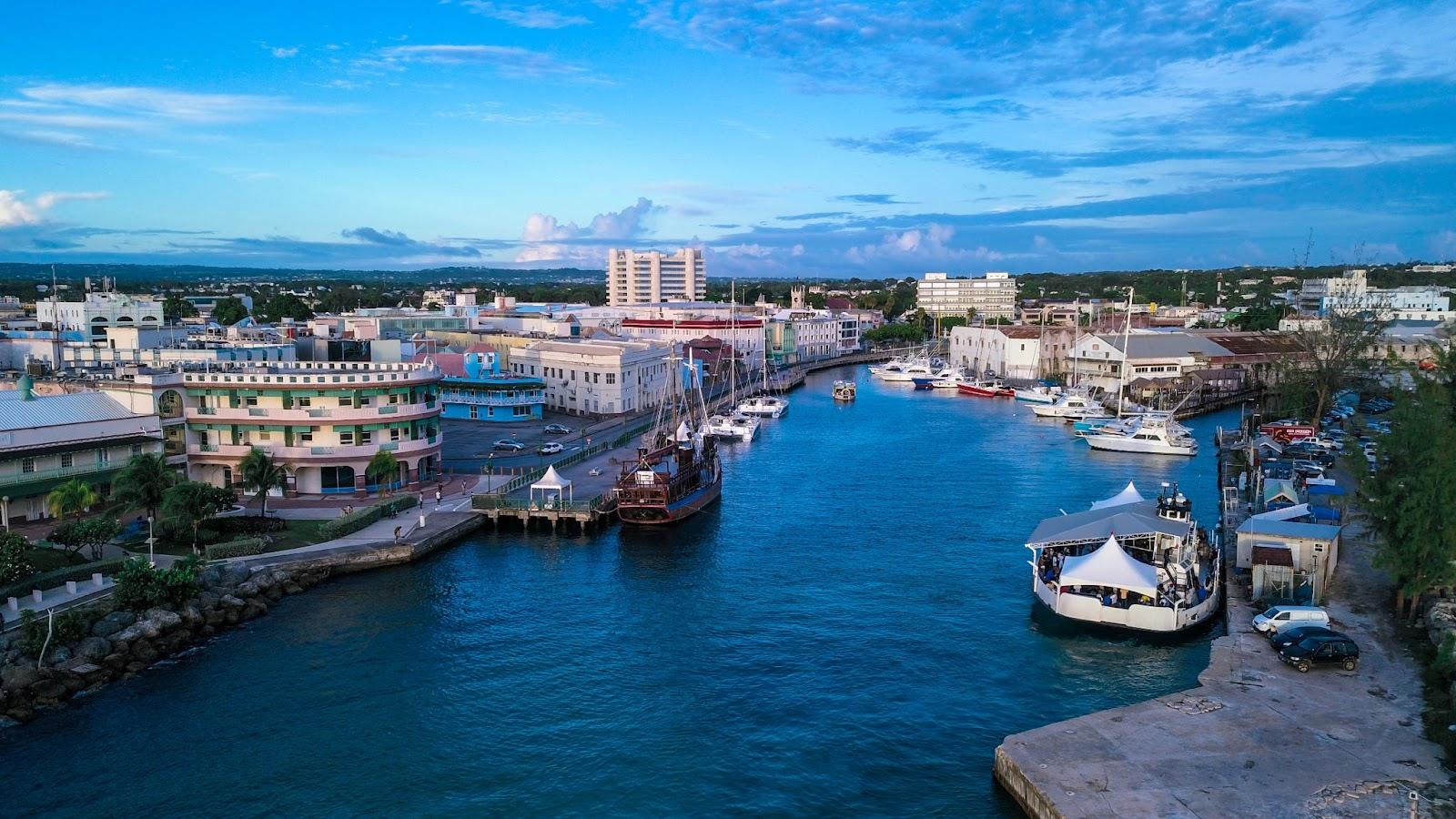 Barbados Aerial View to the Bridgetown with the Blue Water