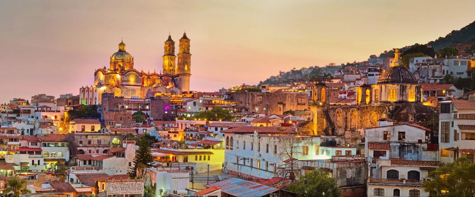 Panorama of Taxco city at sunset in Mexico